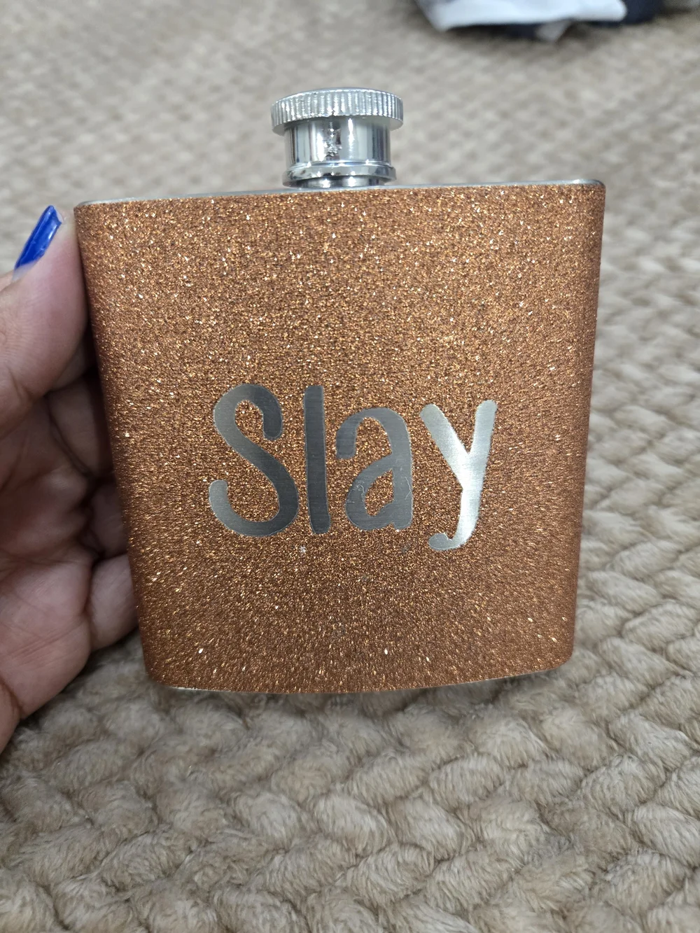 Slay Glitter 6 oz Stainless Steel Hip Flask Rose Gold